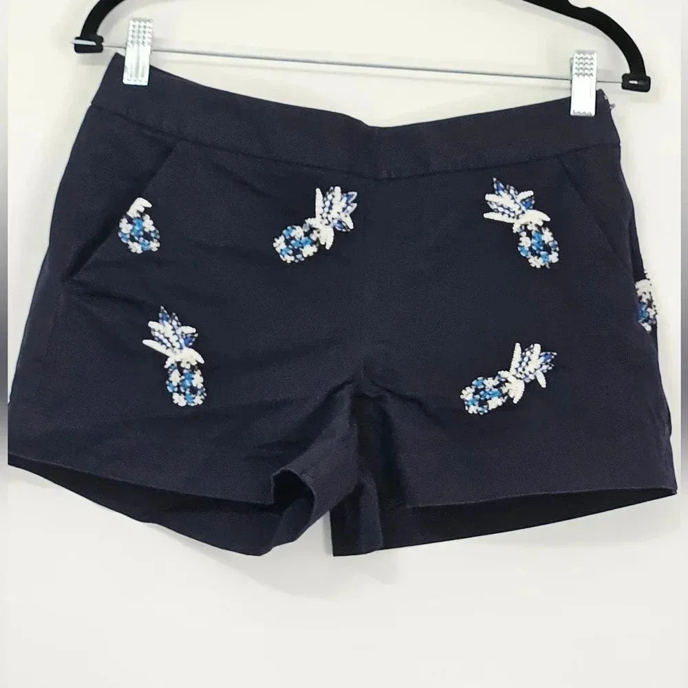 LOFT Navy Blue‎ Pineapple Beaded Embellished Shorts Women's Size 2